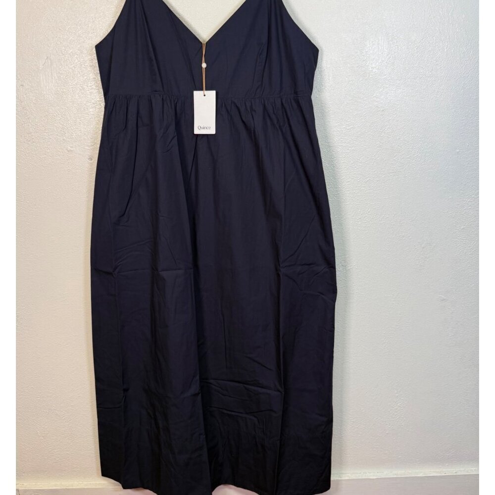 NWT Quince 100% Organic Cotton Sleeveless Maxi Dress Navy X-L Pockets Empire W - Picture 9 of 12